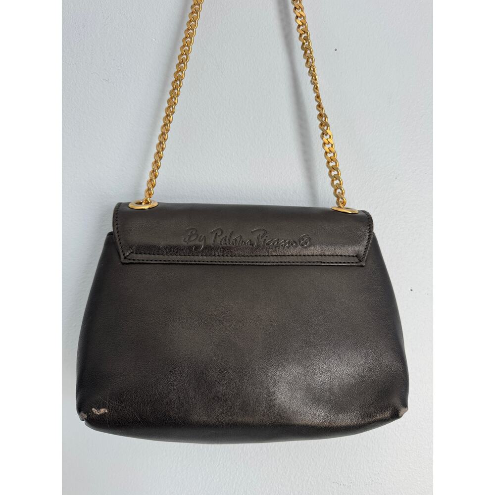 Vintage Palomo Picasso Vintage Black Leather Flap Chain Crossbody Shoulder Bag - Picture 4 of 10